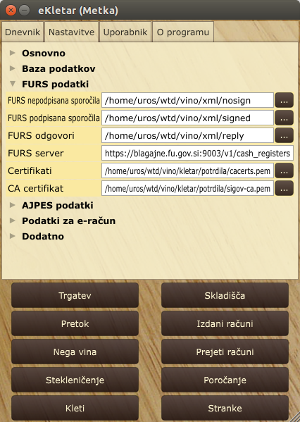 Nastavitve programa