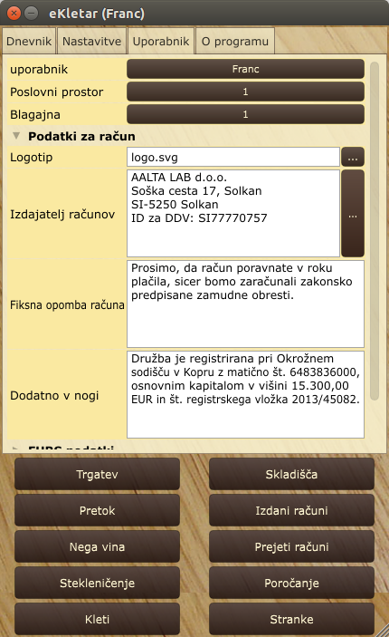 Nastavitve uporabnika